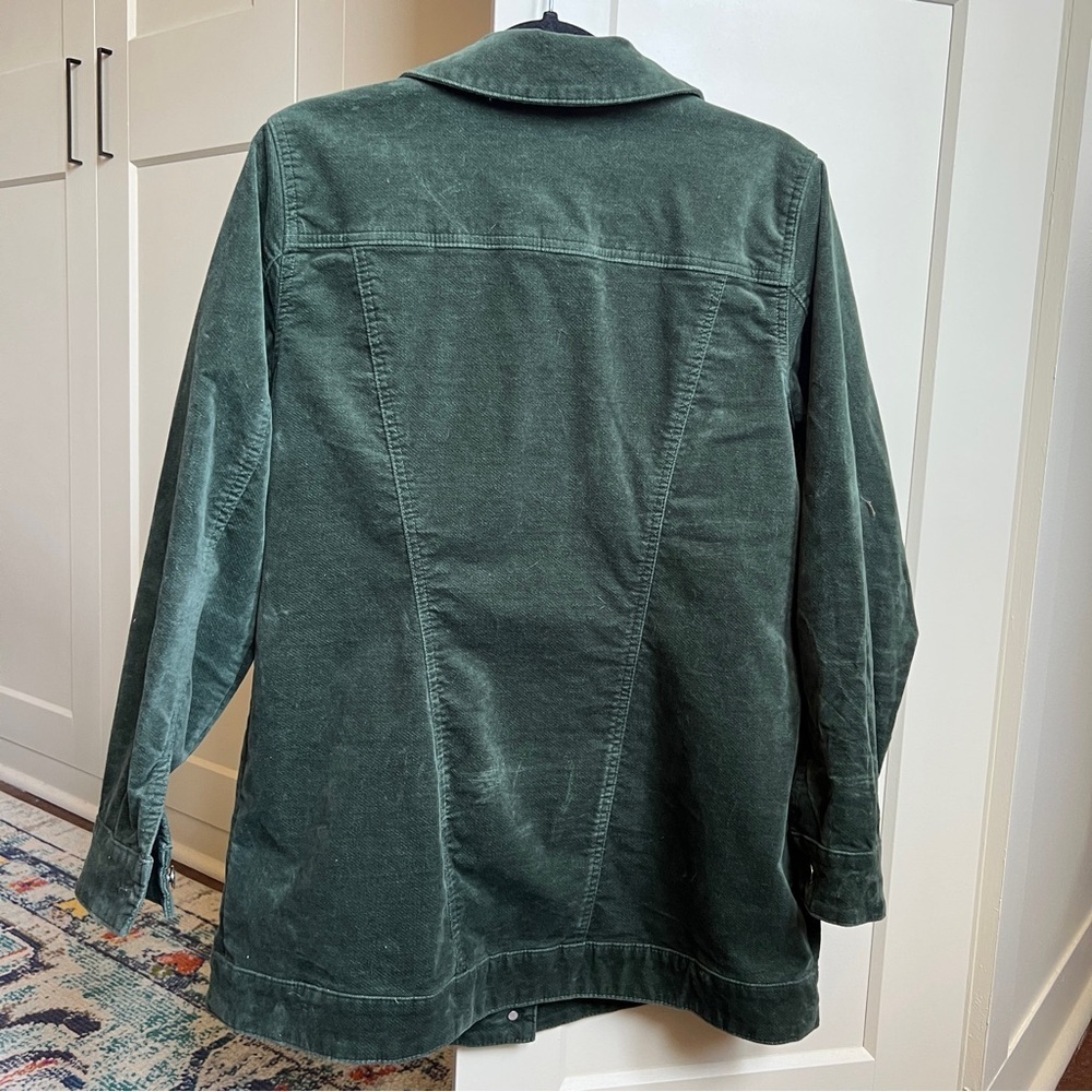 Denim & Co. Stretch Velveteen Long Jacket Dark Green medium - Picture 2 of 8